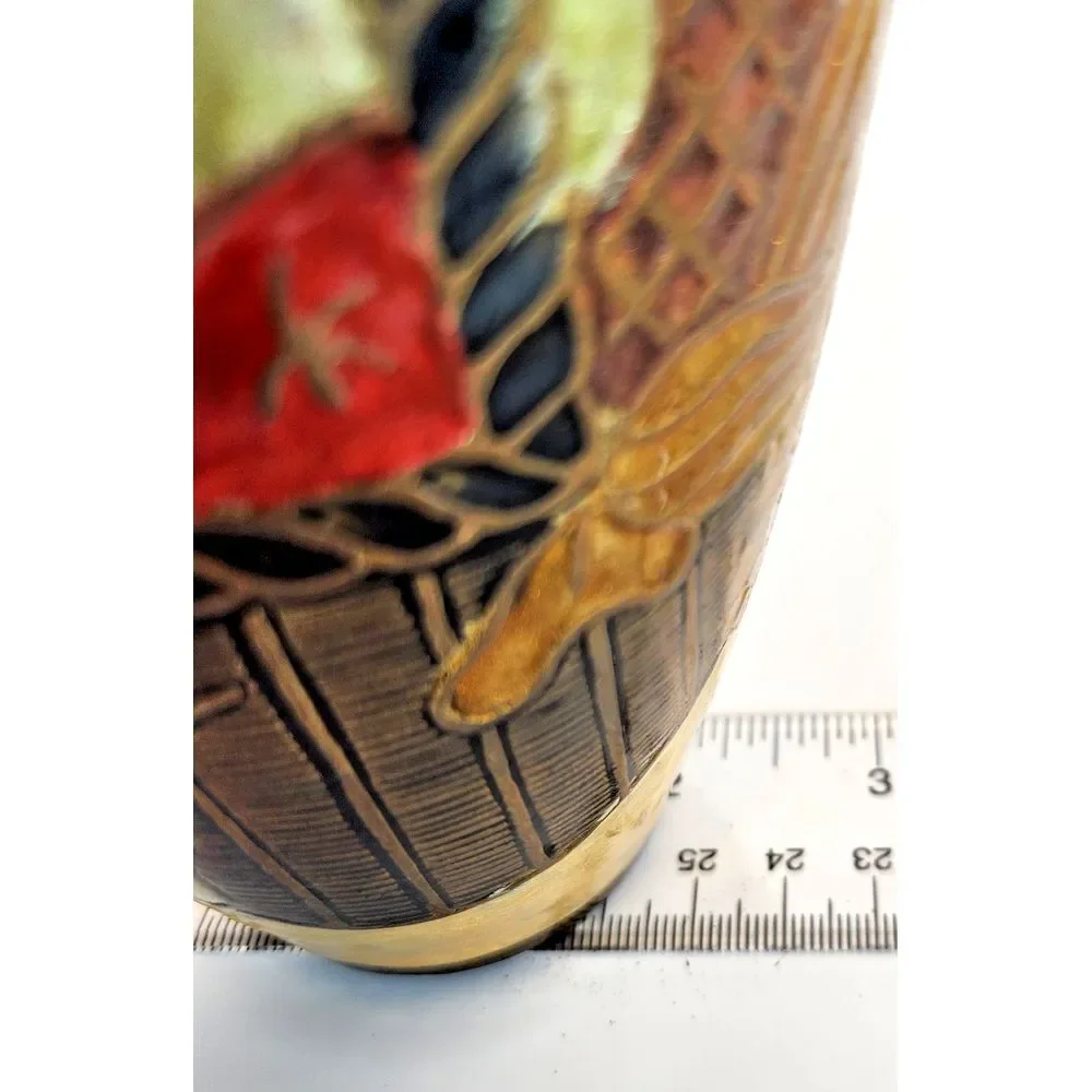 Vintage Enamel on‎ Brass Vase w/ Removable Neck Fruit Basket Design Hand Made